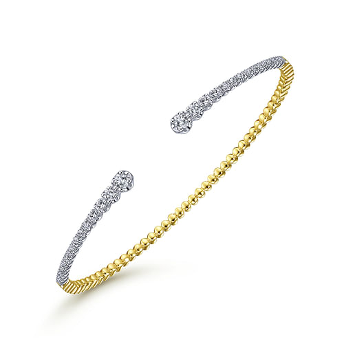 14K Yellow/White Gold Split Cuff Bangle with Graduating Diamonds 