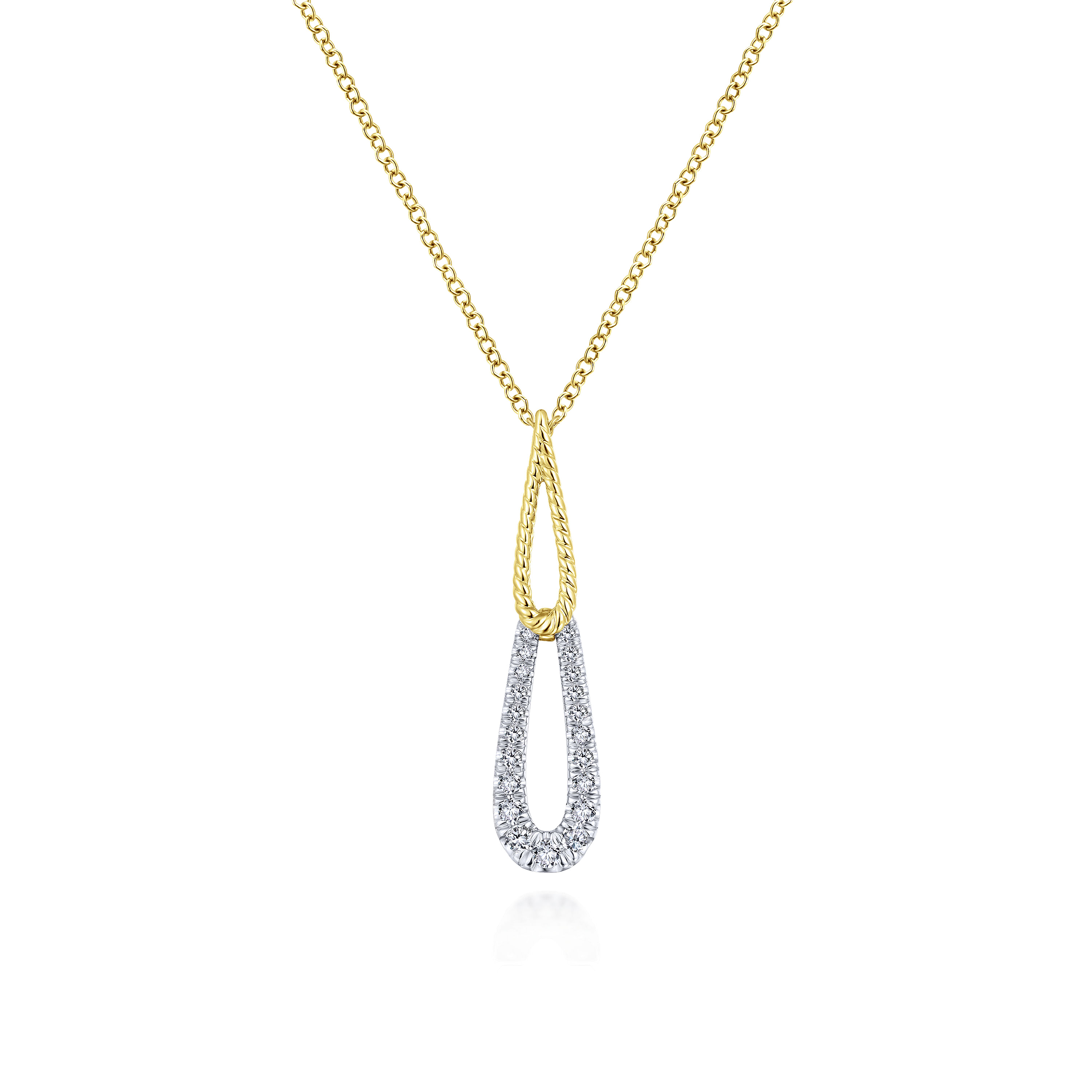 14K Yellow/White Gold Stacked Teardrop Diamond Pendant Necklace