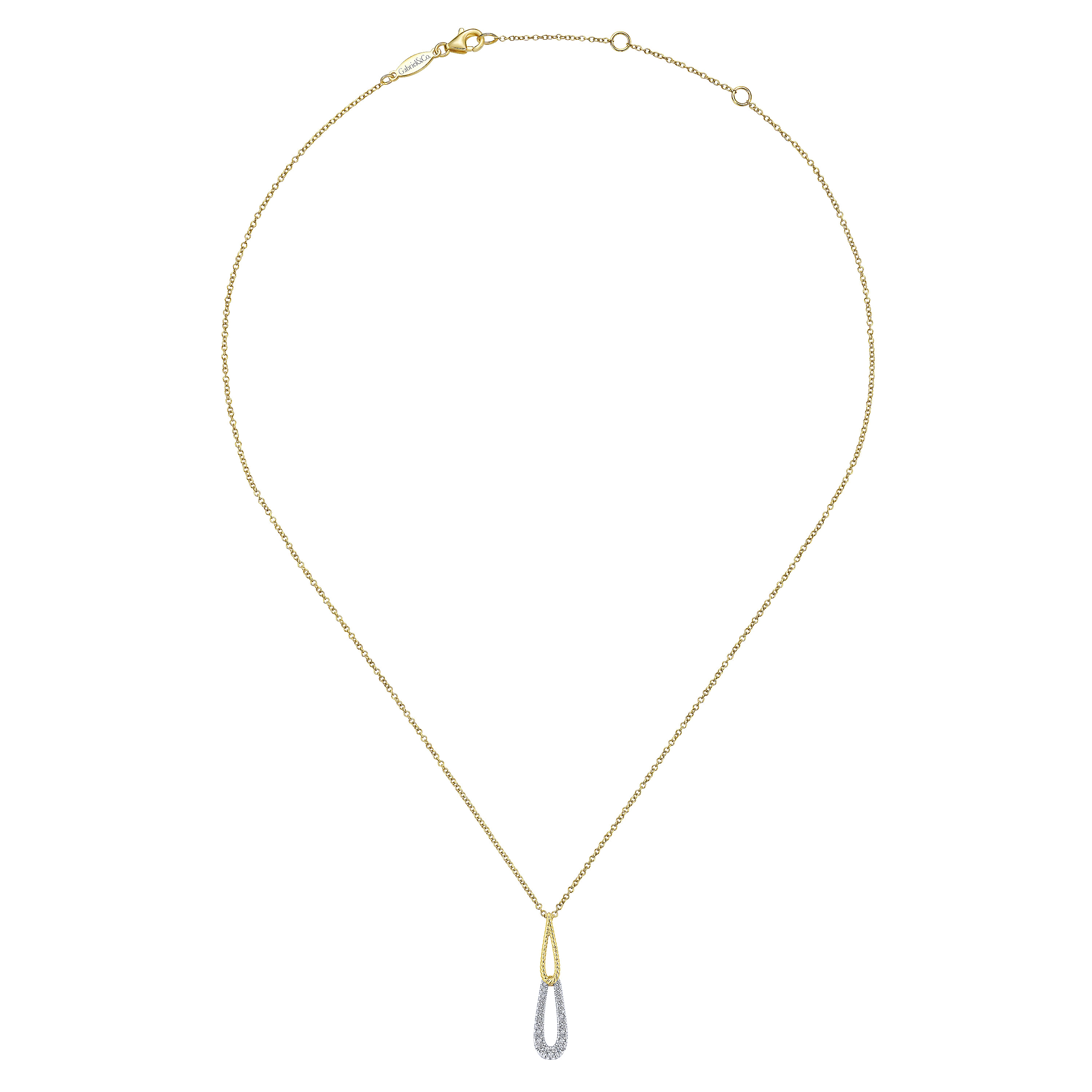 14K Yellow/White Gold Stacked Teardrop Diamond Pendant Necklace