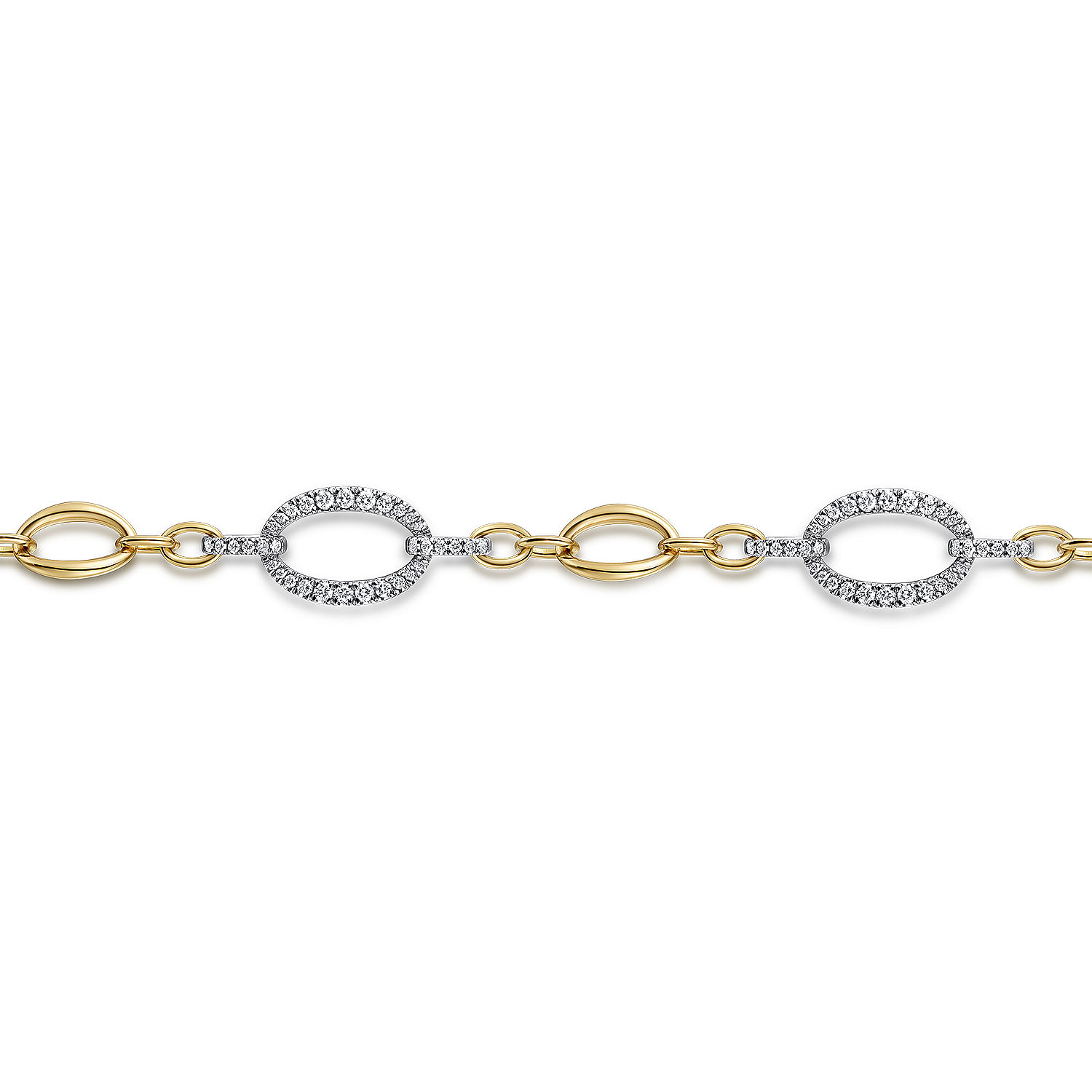 14K Yellow-White Gold Station Bracelet with Diamond Oval Links