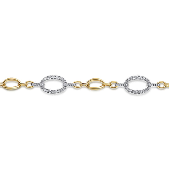 14K Yellow-White Gold Station Bracelet with Diamond Oval Links angle 2