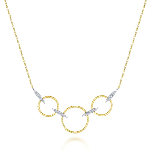 14K Yellow-White Gold Triple Loop Necklace with Diamond Connectors