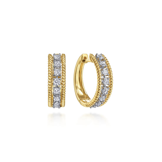 14K Yellow-White Gold Twisted 15mm Diamond Huggies
