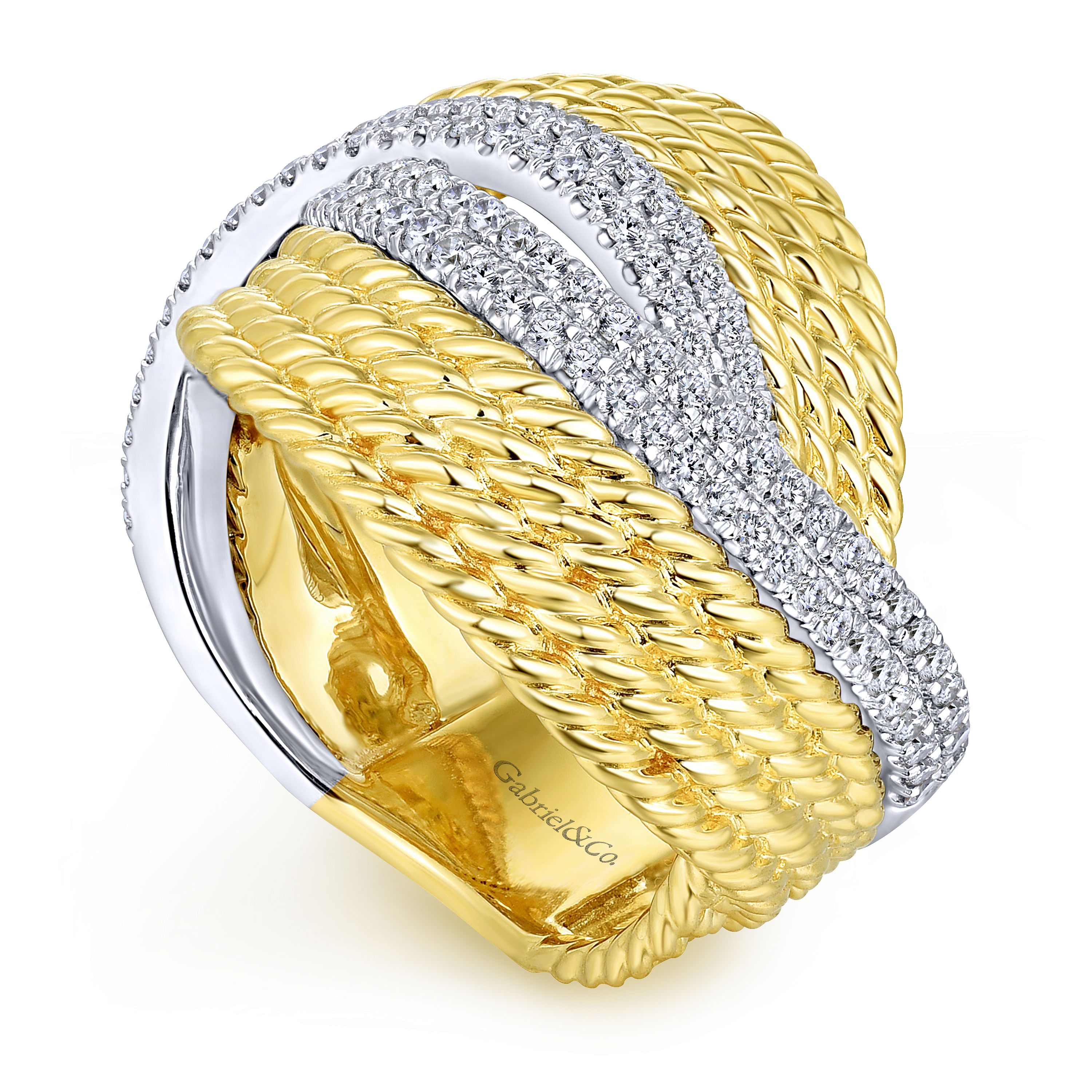 14K Yellow/White Gold Twisted Bypass Diamond Ring