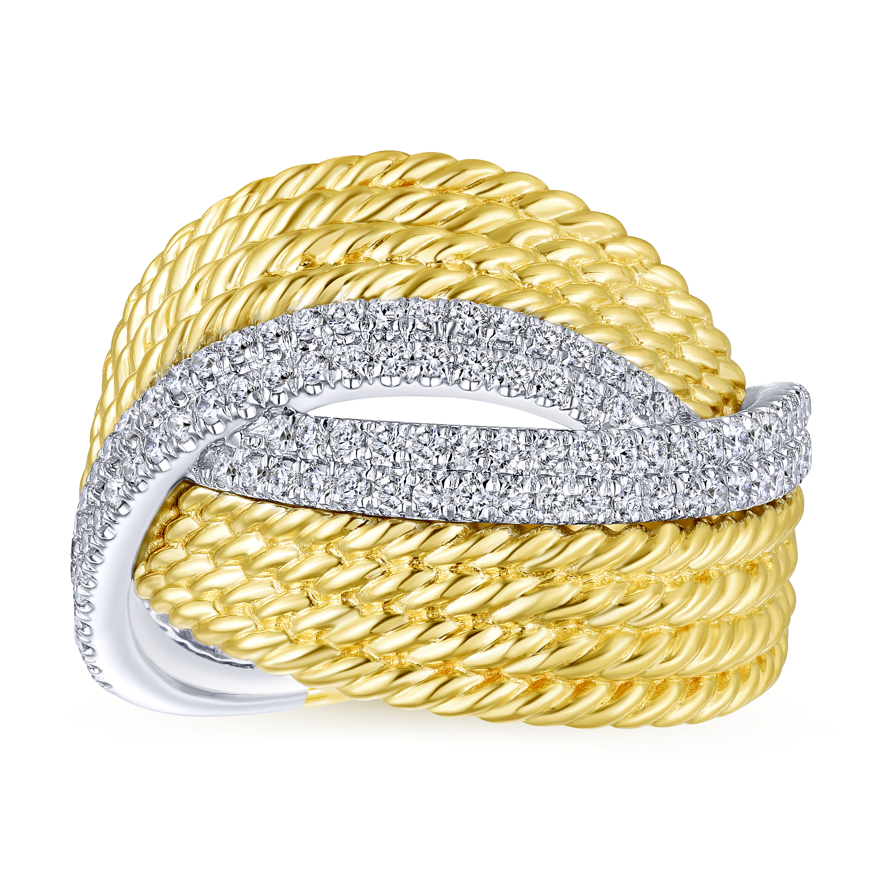 14K Yellow/White Gold Twisted Bypass Diamond Ring
