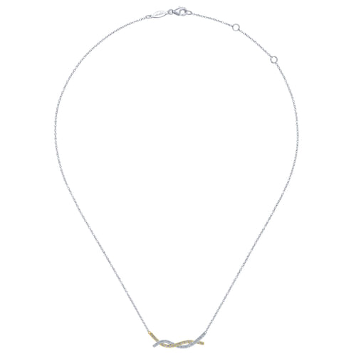 14K Yellow-White Gold Twisted Diamond Bar Necklace