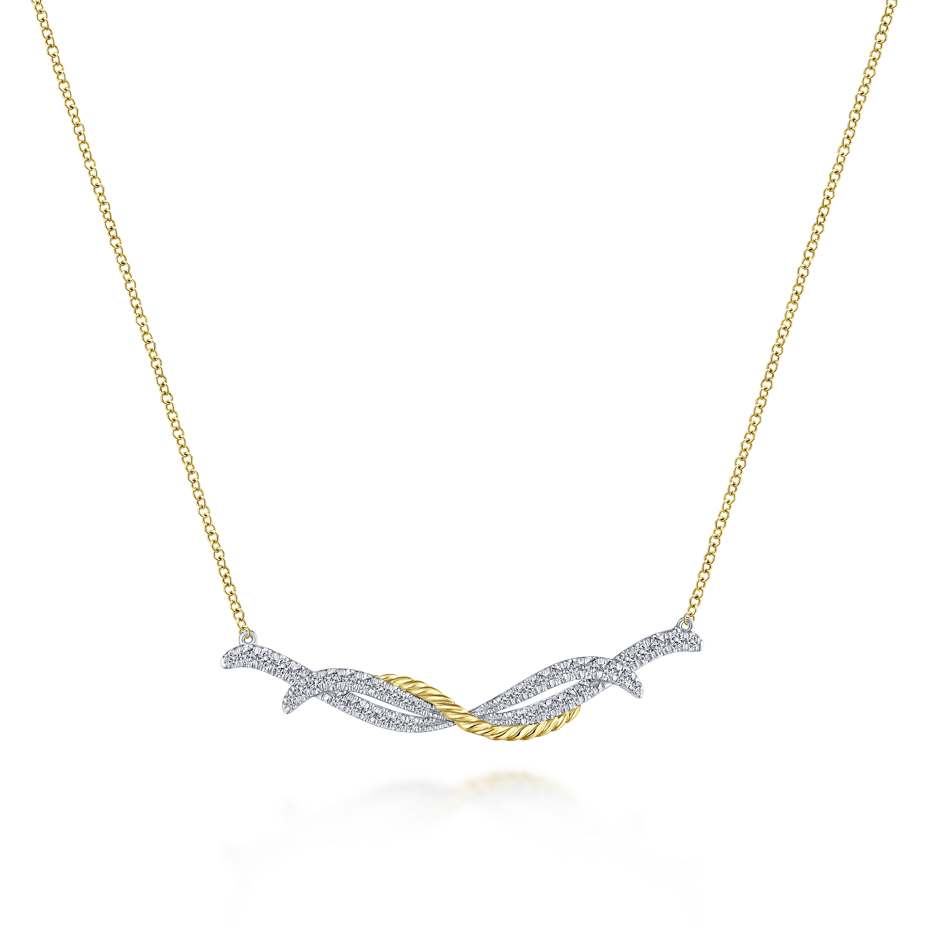 14K Yellow/White Gold Twisted Diamond Bar Necklace