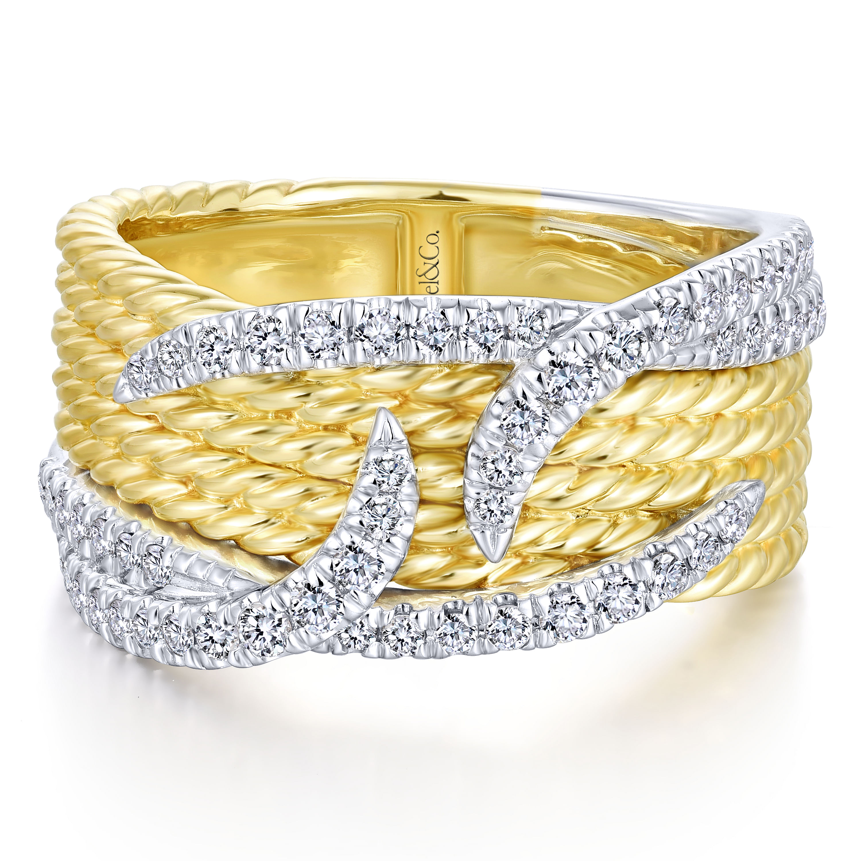 14K Yellow/White Gold Twisted Layered Diamond Tendril Overlay Ring