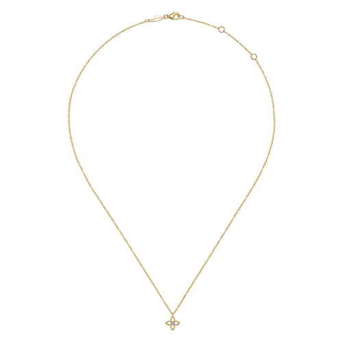 14K Yellow-White Gold Twisted Rope Clover Pendant Necklace with Diamond Center