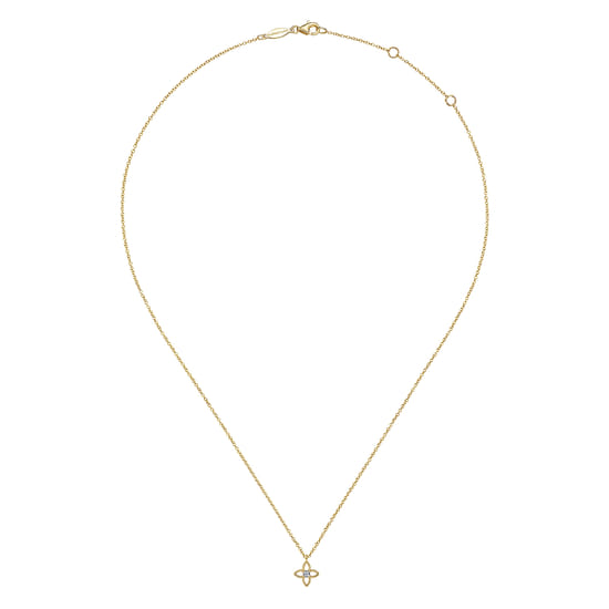 14K Yellow-White Gold Twisted Rope Clover Pendant Necklace with Diamond Center angle 2