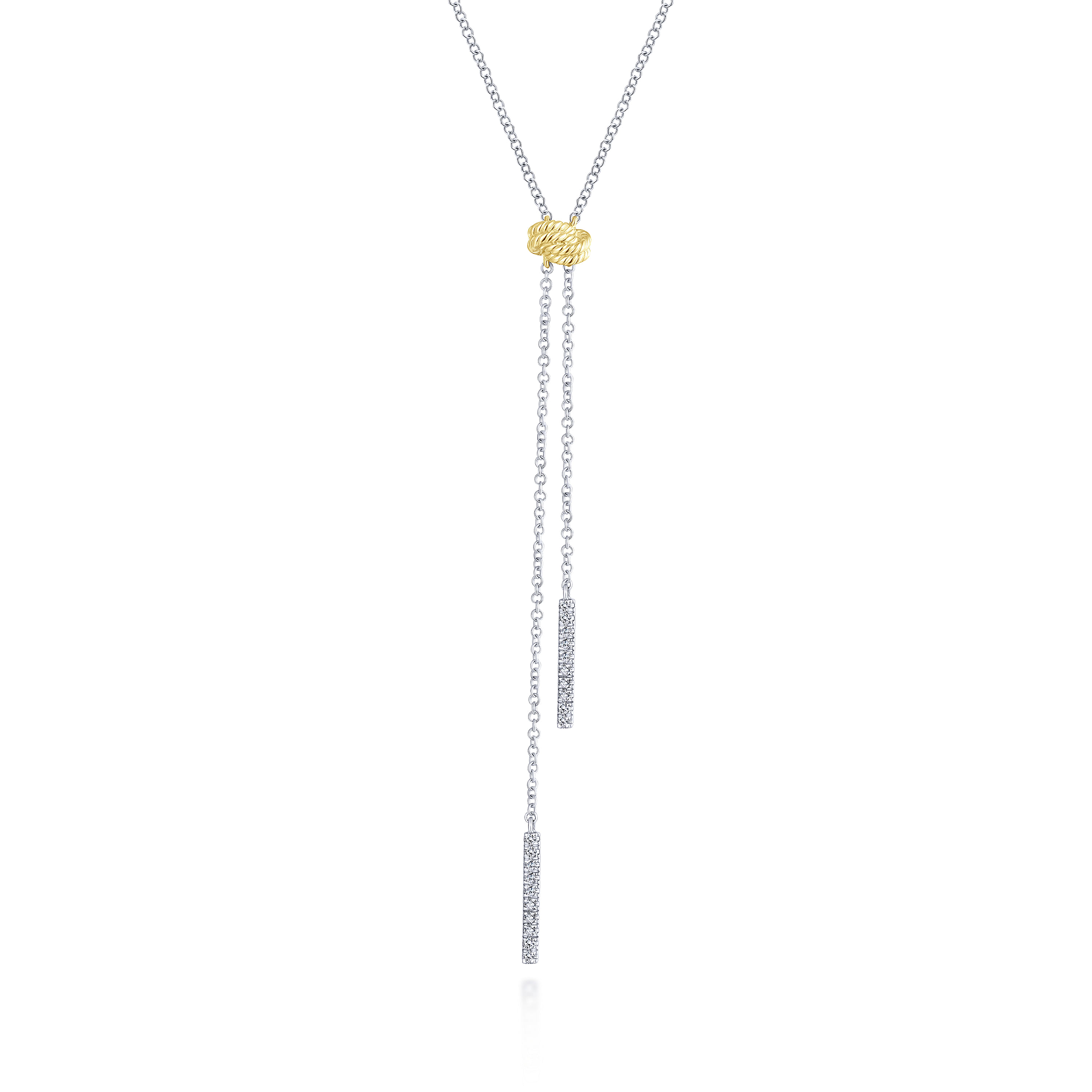 Gabriel - 14K Yellow-White Gold Twisted Rope Knot and Diamond Bar Y Necklace