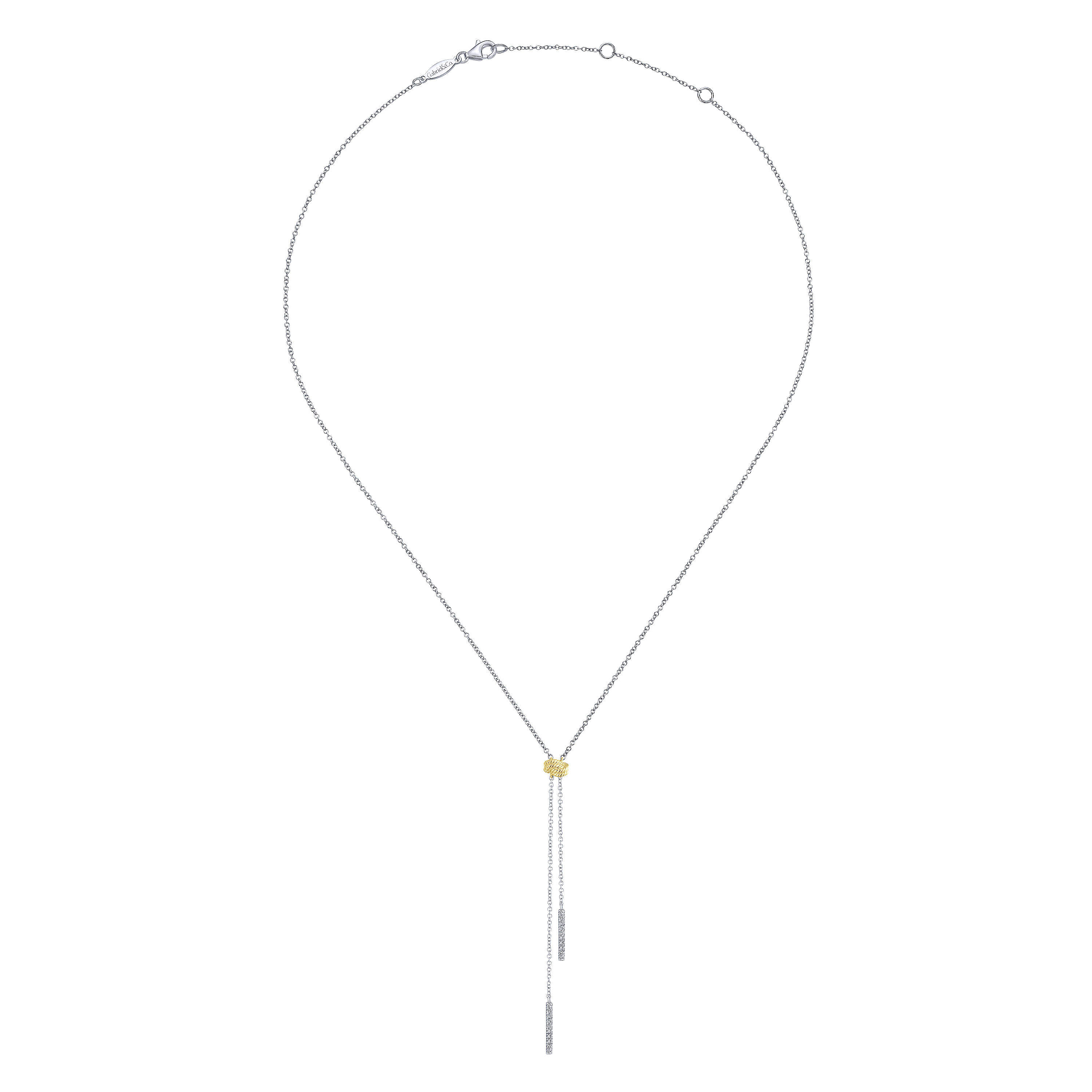 14K Yellow-White Gold Twisted Rope Knot and Diamond Bar Y Necklace
