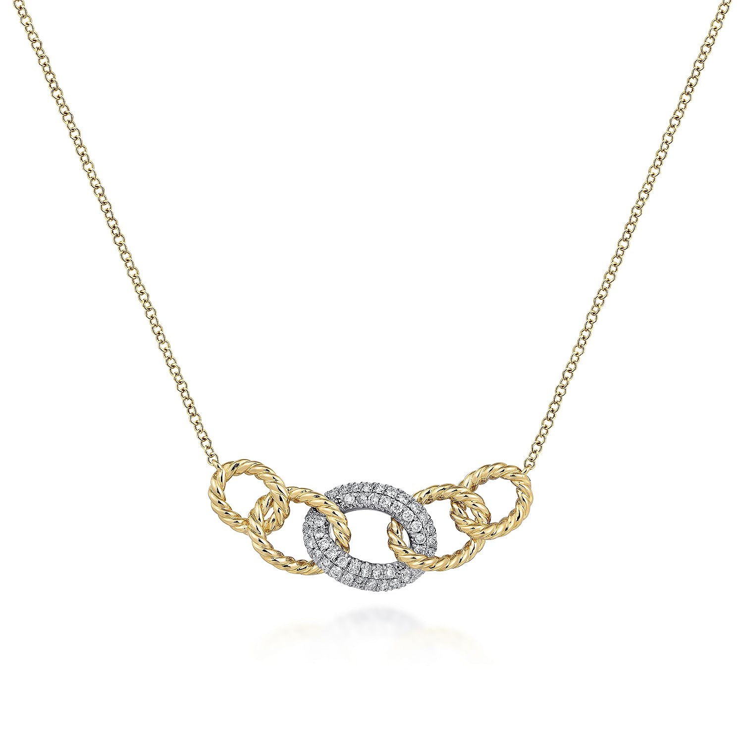 Gabriel - 14K Yellow-White Gold Twisted Rope Link Necklace with Pavé Diamond Link Station