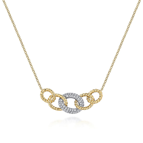 Gabriel - 14K Yellow-White Gold Twisted Rope Link Necklace with Pavé Diamond Link Station