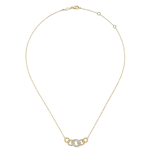 14K Yellow-White Gold Twisted Rope Link Necklace with Pavé Diamond Link Station