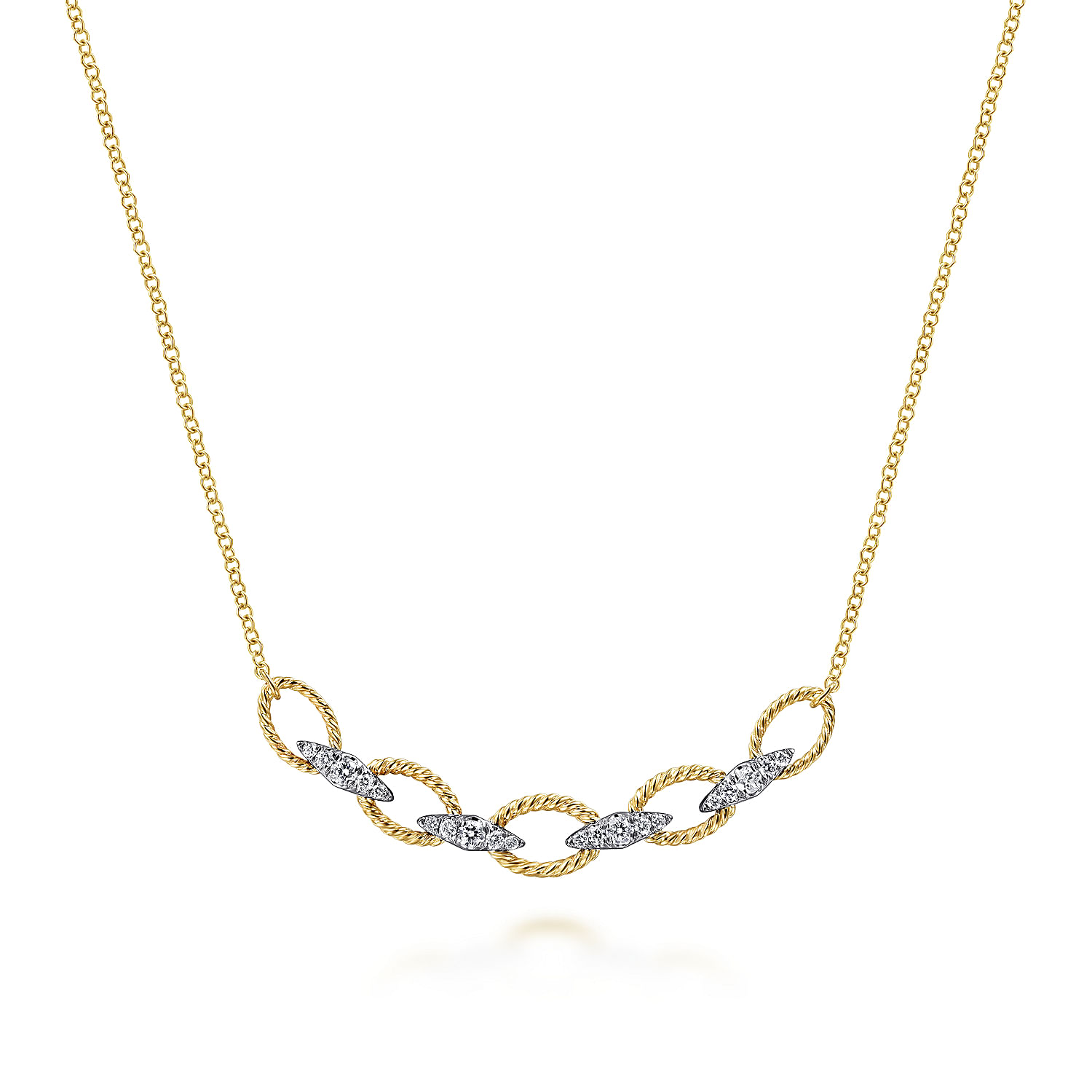 Gabriel - 14K Yellow-White Gold Twisted Rope Oval Link Necklace with Diamond Connectors