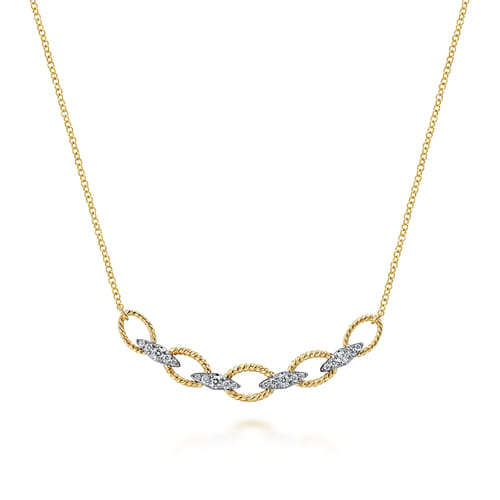 14K Yellow-White Gold Twisted Rope Oval Link Necklace with Diamond Connectors