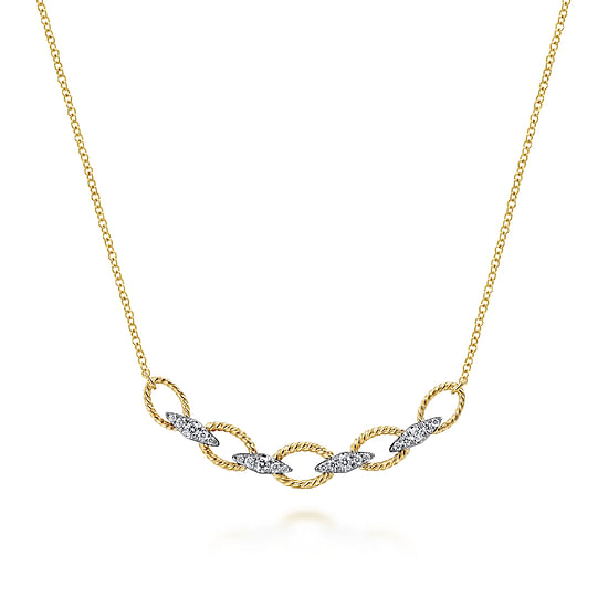 Gabriel - 14K Yellow-White Gold Twisted Rope Oval Link Necklace with Diamond Connectors