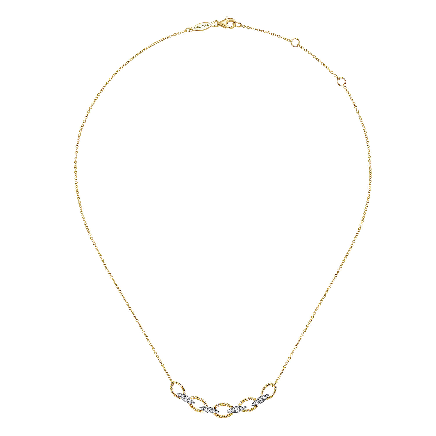 14K Yellow-White Gold Twisted Rope Oval Link Necklace with Diamond Connectors