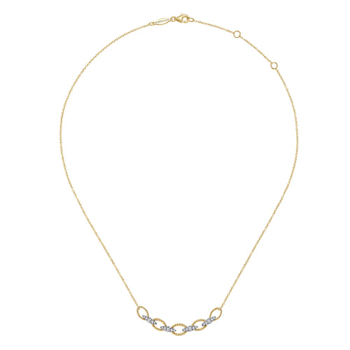 14K Yellow-White Gold Twisted Rope Oval Link Necklace with Diamond Connectors
