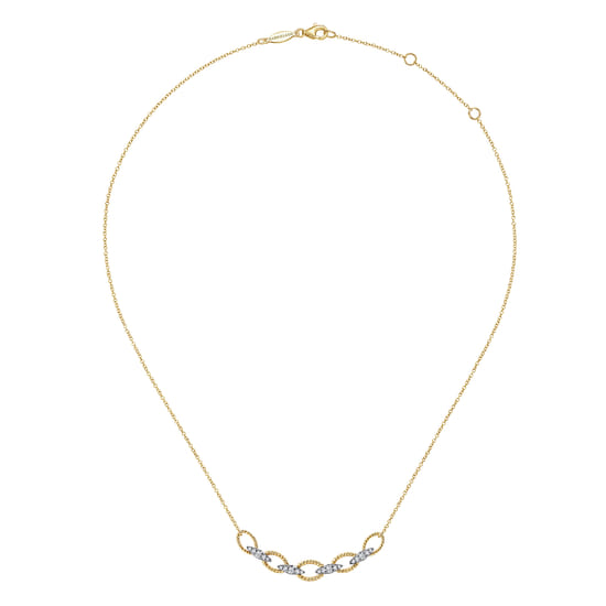 14K Yellow-White Gold Twisted Rope Oval Link Necklace with Diamond Connectors angle 2