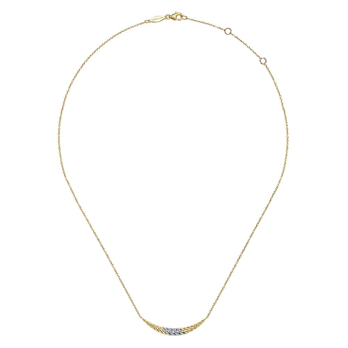 14K Yellow-White Gold Twisted Rope and Diamond Pavé Curved Bar Necklace