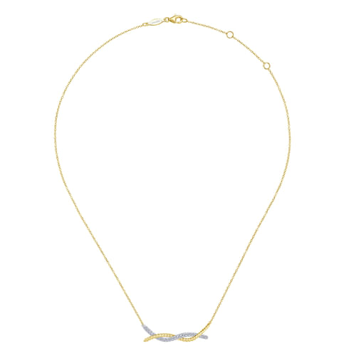 14K Yellow-White Gold Twisted Rope and Pavé Diamond Bar Necklace