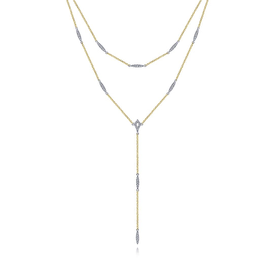 Gabriel - 14K Yellow-White Gold Two Strand Diamond Station Y Necklace