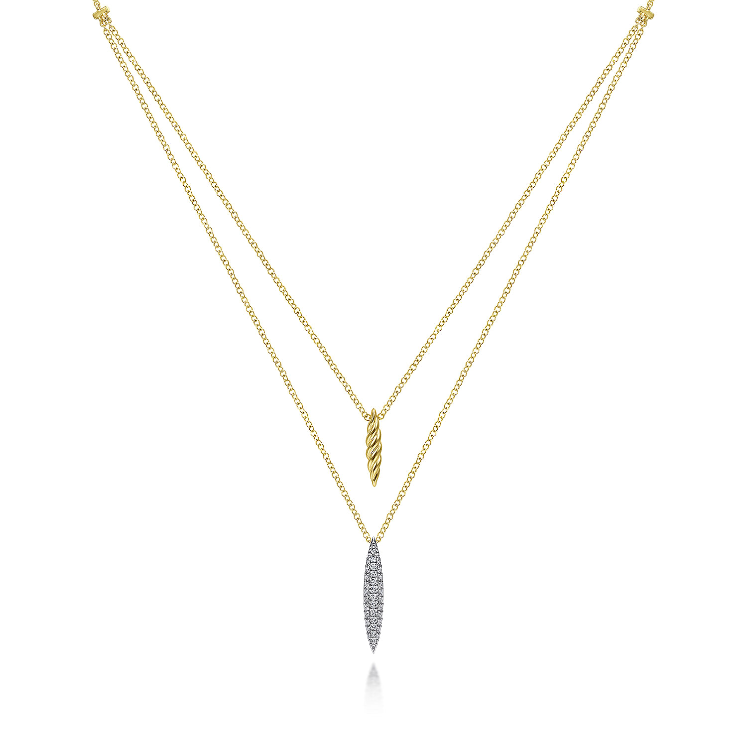 Gabriel - 14K Yellow-White Gold Two Strand Necklace with Twisted Rope and Pavé Diamond Spike