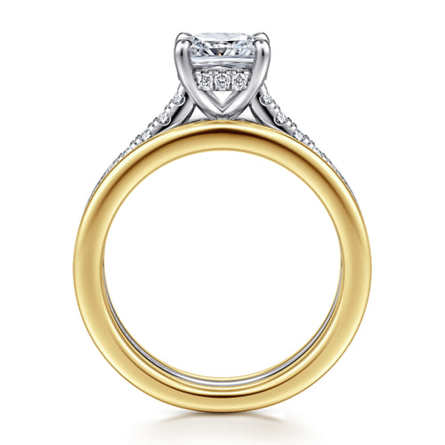 14K Yellow-White Gold Wide Band Cushion Cut Diamond Engagement Ring 14K Yellow-White Gold Wide Band Cushion Cut Diamond Engagement Ring