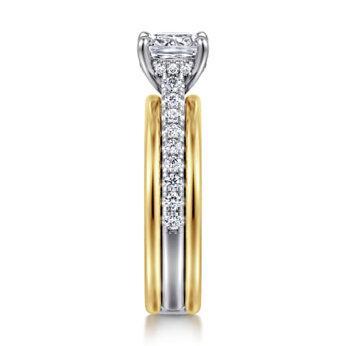 14K Yellow-White Gold Wide Band Cushion Cut Diamond Engagement Ring 14K Yellow-White Gold Wide Band Cushion Cut Diamond Engagement Ring