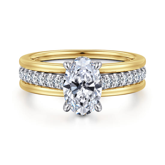 Gabriel - 14K Yellow-White Gold Wide Band Oval Diamond Engagement Ring Gabriel - 14K Yellow-White Gold Wide Band Oval Diamond Engagement Ring