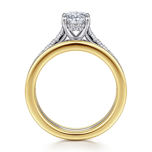 14K Yellow-White Gold Wide Band Oval Diamond Engagement Ring