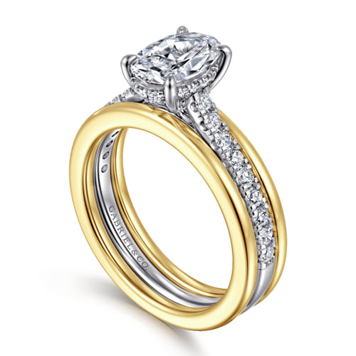14K Yellow-White Gold Wide Band Oval Diamond Engagement Ring