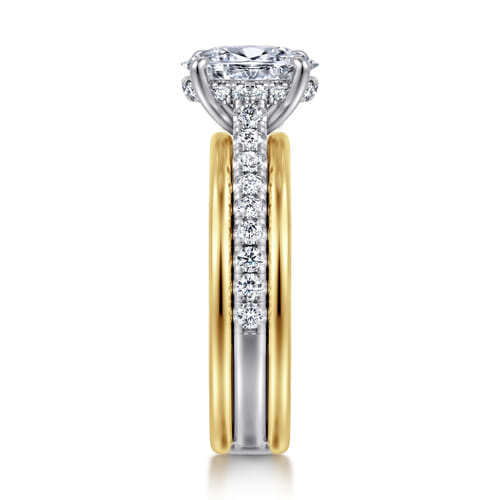 14K Yellow-White Gold Wide Band Oval Diamond Engagement Ring