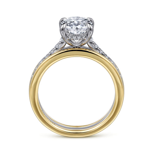 14K Yellow-White Gold Wide Band Oval Diamond Engagement Ring