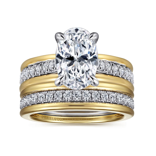 14K Yellow-White Gold Wide Band Oval Diamond Engagement Ring