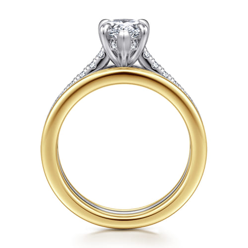 14K Yellow-White Gold Wide Band Pear Shape Diamond Engagement Ring