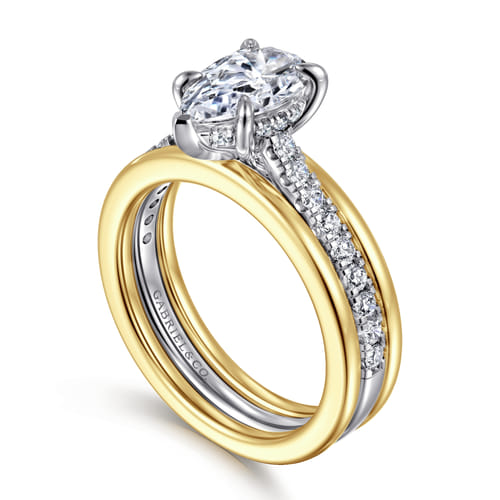 14K Yellow-White Gold Wide Band Pear Shape Diamond Engagement Ring