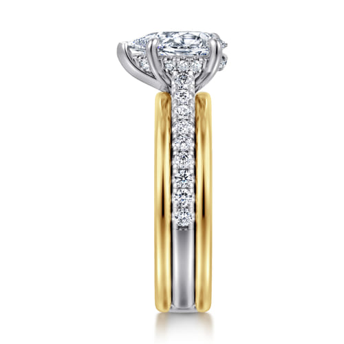 14K Yellow-White Gold Wide Band Pear Shape Diamond Engagement Ring