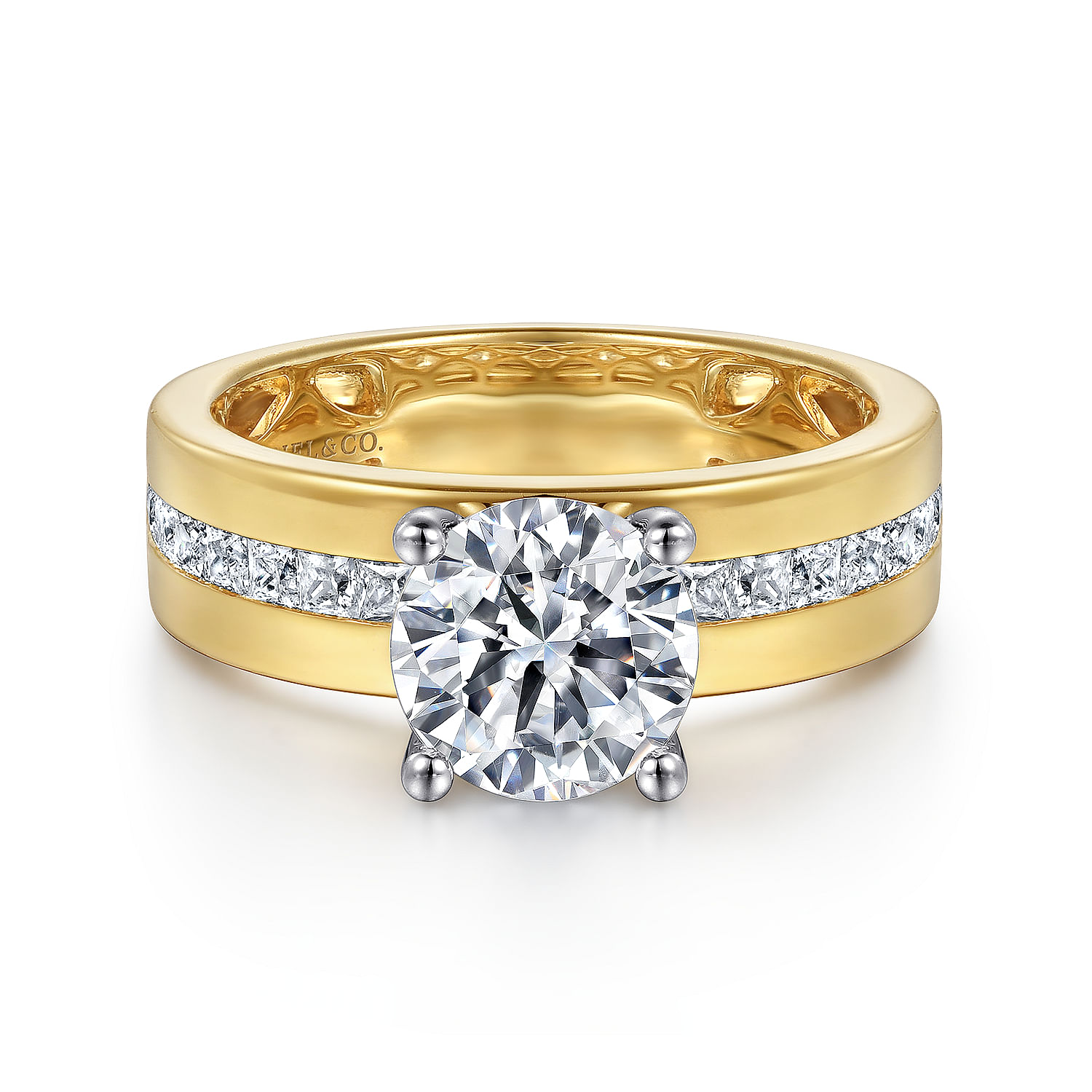 Gabriel - 14K Yellow-White Gold Wide Band Round Diamond Engagement Ring