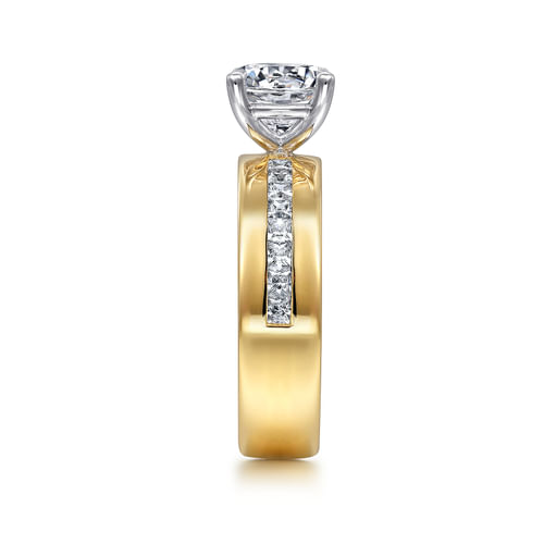 14K Yellow-White Gold Wide Band Round Diamond Engagement Ring