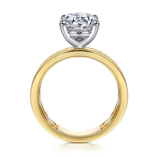 14K Yellow-White Gold Wide Band Round Diamond Engagement Ring