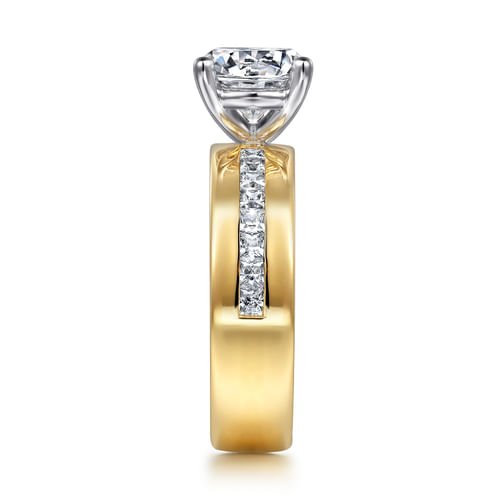 14K Yellow-White Gold Wide Band Round Diamond Engagement Ring