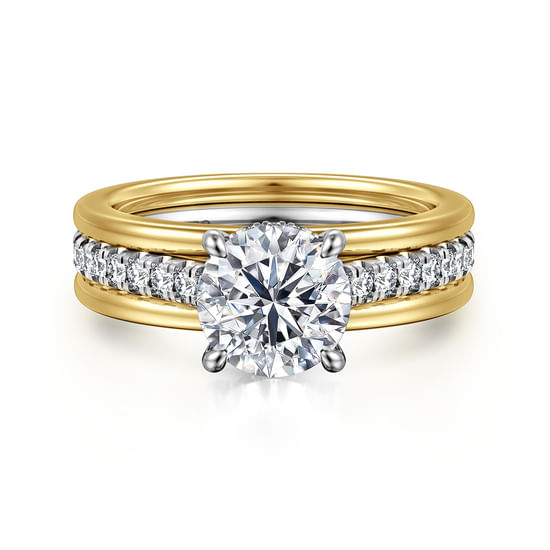Gabriel - 14K Yellow-White Gold Wide Band Round Diamond Engagement Ring