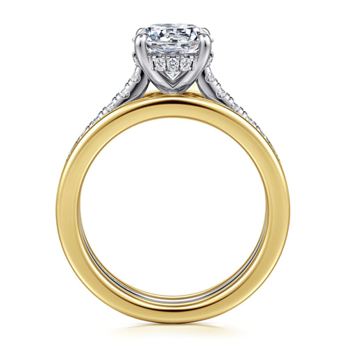 14K Yellow-White Gold Wide Band Round Diamond Engagement Ring