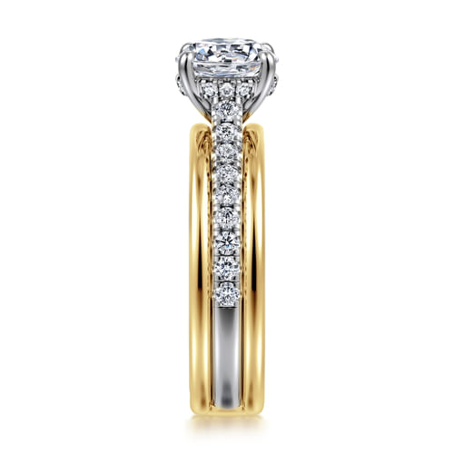 14K Yellow-White Gold Wide Band Round Diamond Engagement Ring