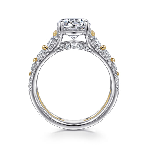 14K Yellow-White Gold Wide Band Round Diamond Engagement Ring