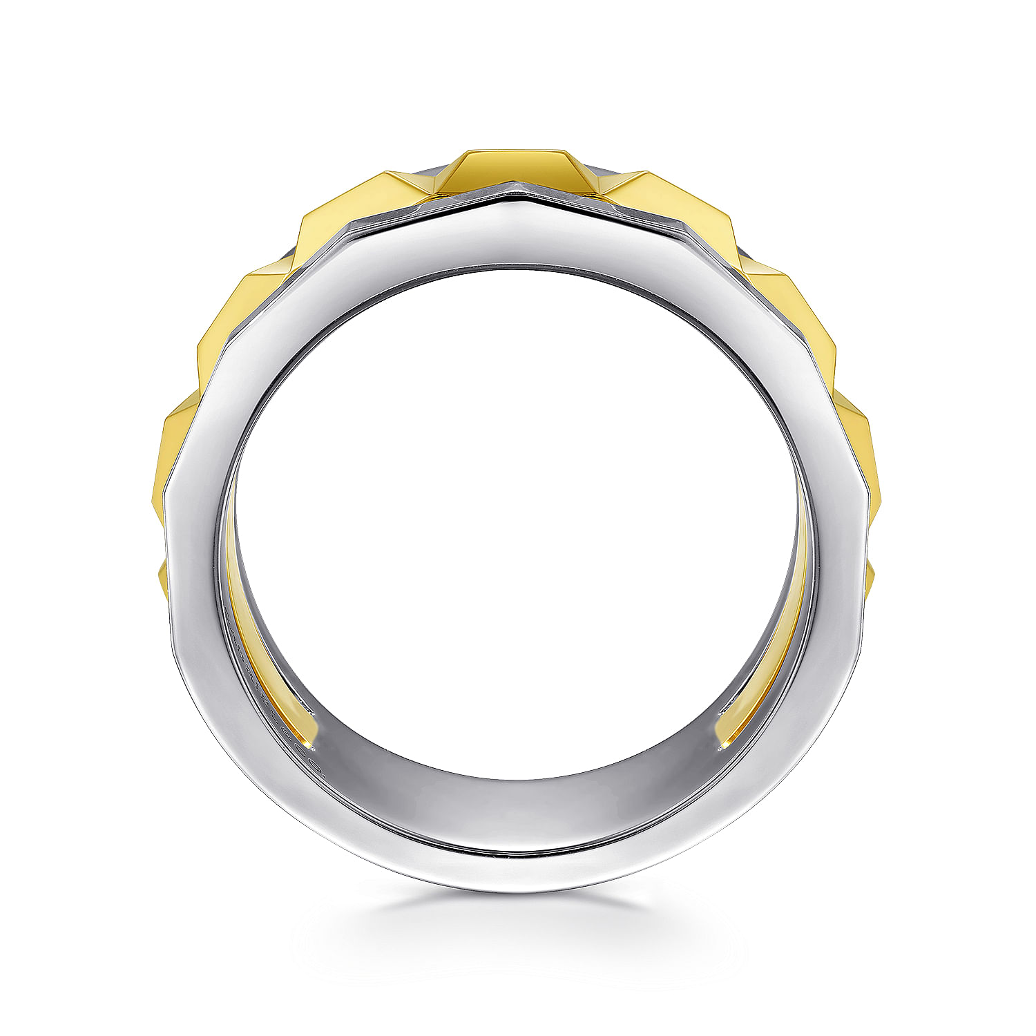 14K Yellow-White Gold Wide Faceted Ring in High Polished Finish