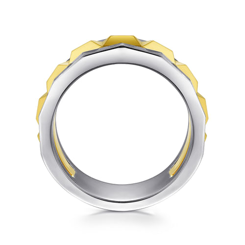 14K Yellow-White Gold Wide Faceted Ring in High Polished Finish